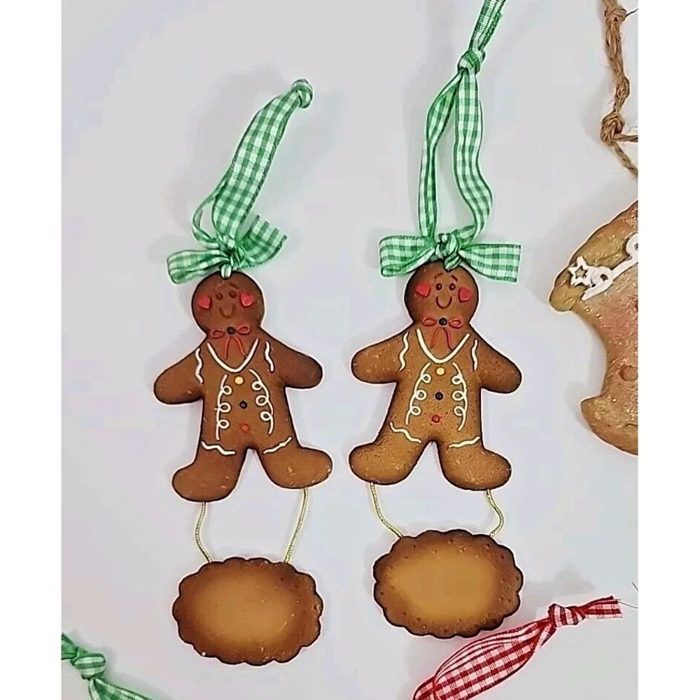 Gingerbread Man House Baker Christmas‎ Tree Ornaments Resin 10 Pc Vintage
